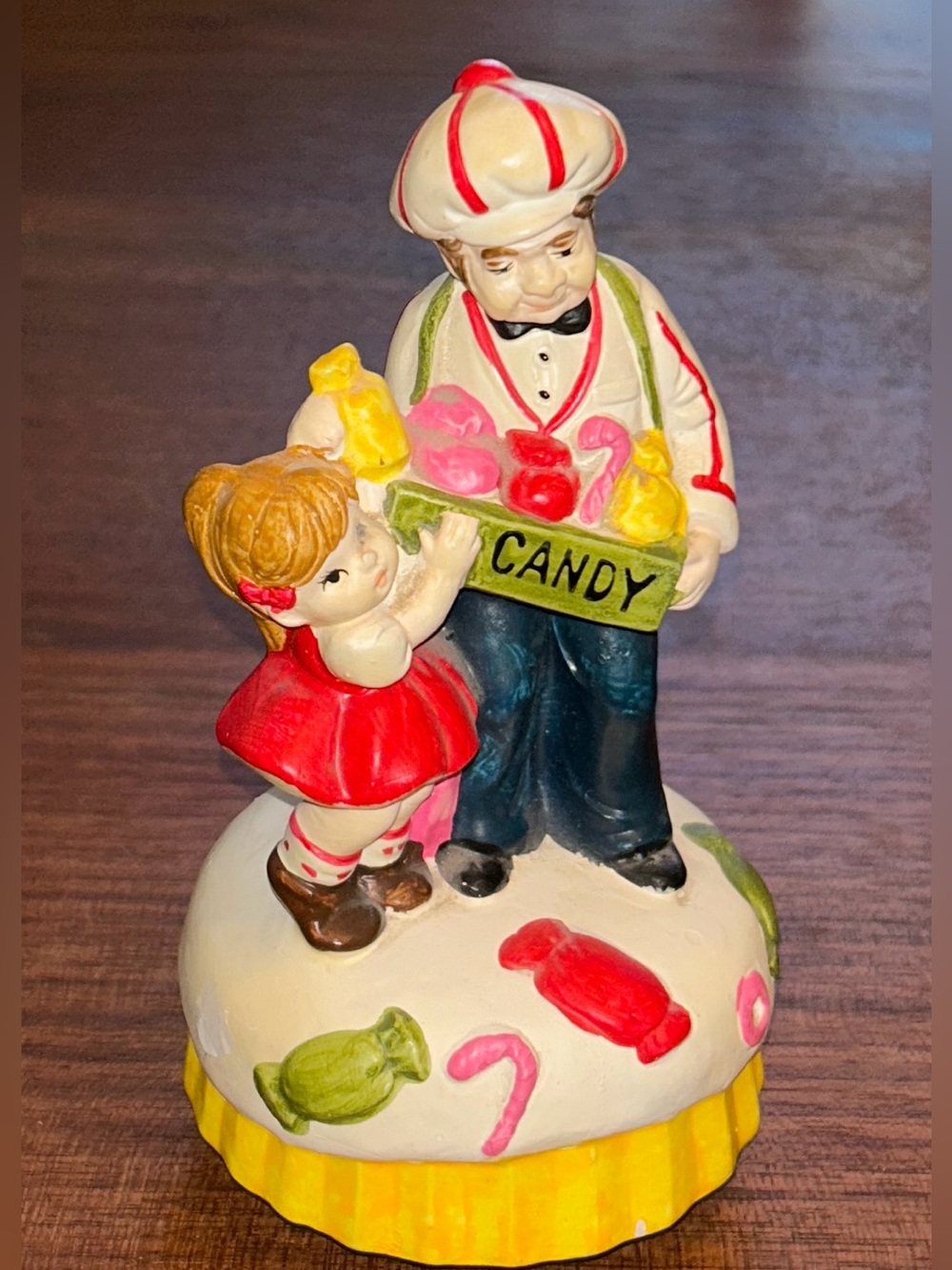 Vintage 1973 Sankyo Musical wind up Figurine Candyman & Little Girl Candy Music